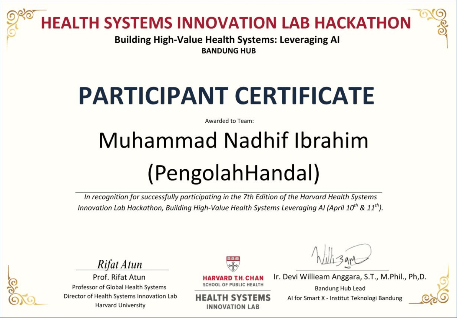 Finalist Harvard Health Systems Innovation Lab (HSIL) Hackathon Bandung Hub 2026